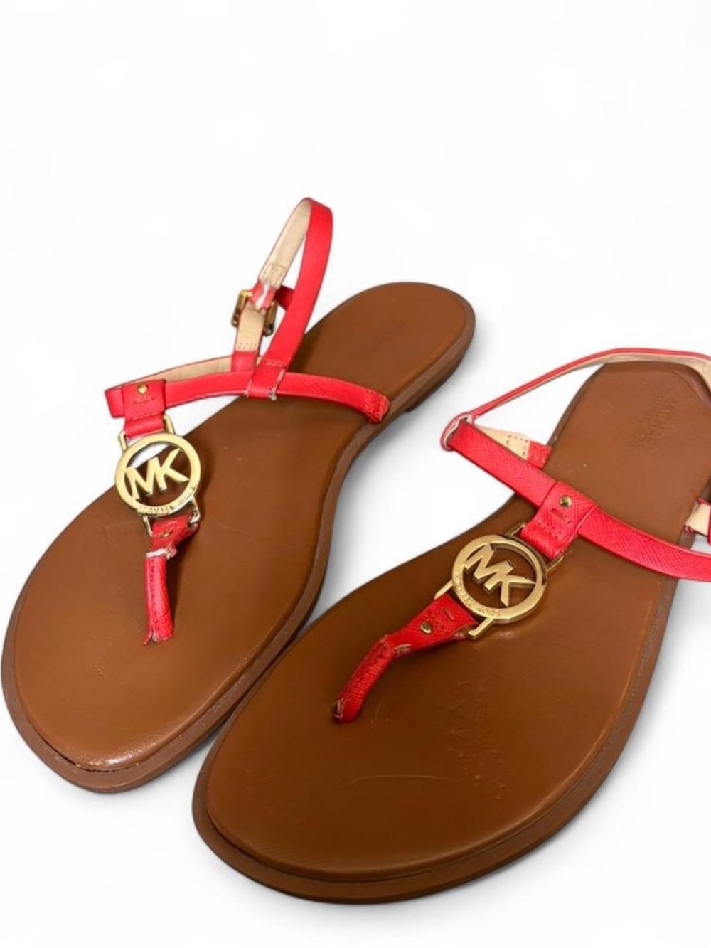 Michael Kors Red and Brown Logo Thong Sandals